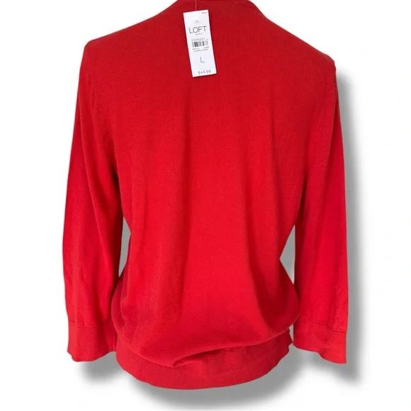 LOFT Vibrant Vermillion Women's Button Up Cardigan Thin Sweater Sz L - Picture 2 of 11